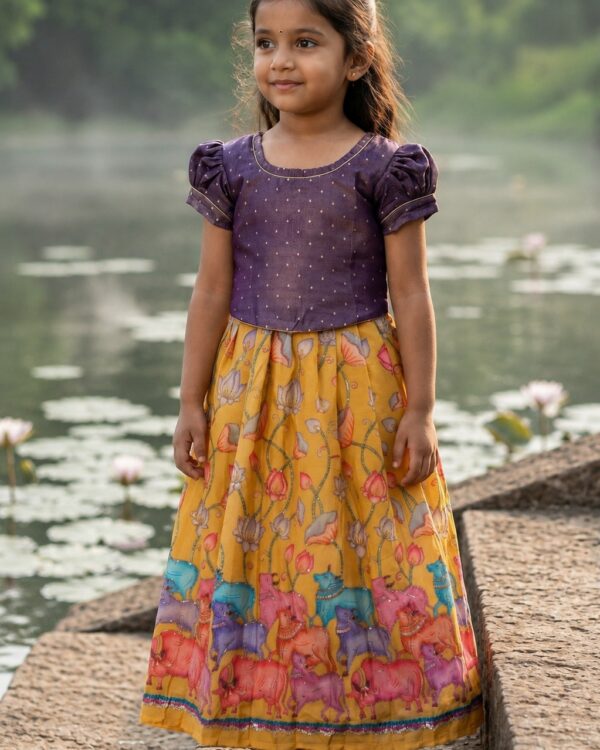 Lavender and yellow floral ethnic wear